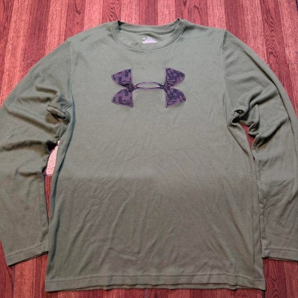 Under Armour Green Thermal Cold Tech Retro Sportswear Sleeve Shirt Large
